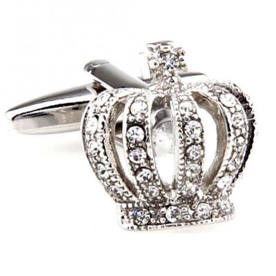 Silver Tone Royal Family Crown Crystals Cufflinks.JPG